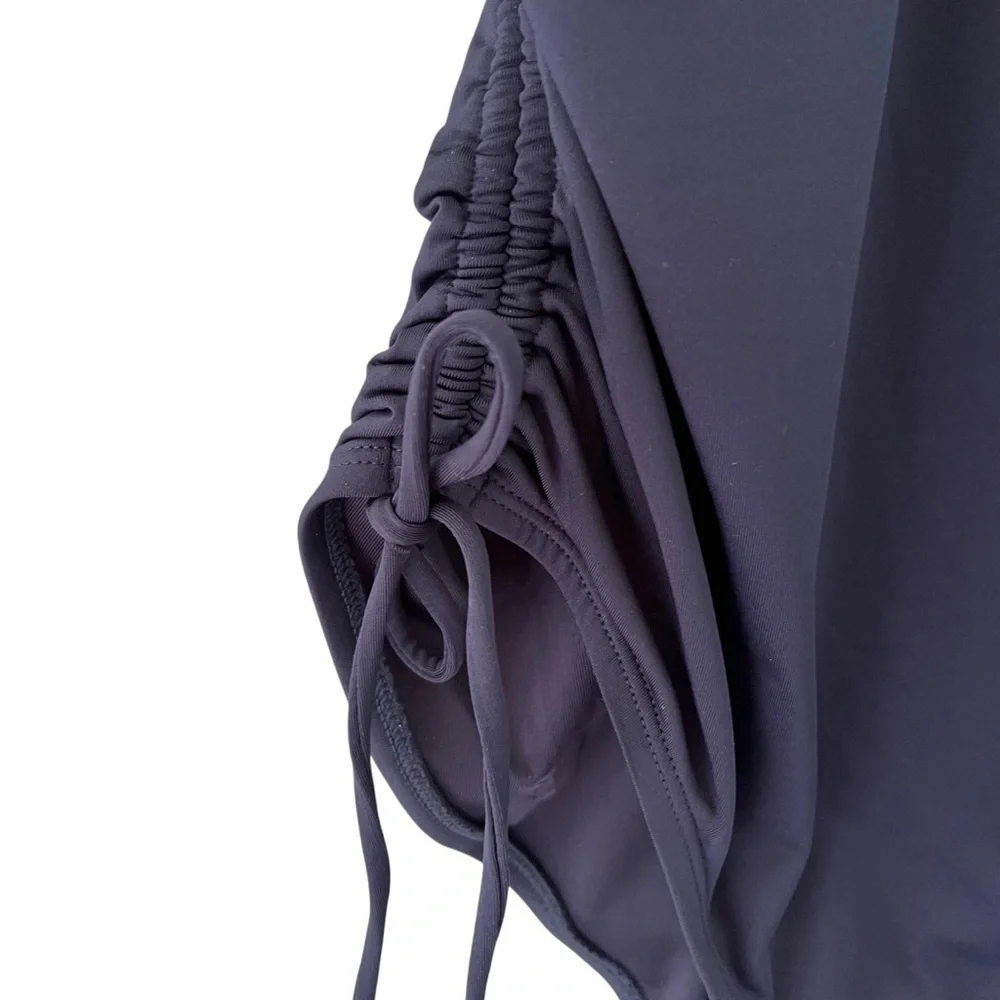 NWT Michael Michael Kors Navy Ruched One-Piece Swimsuit Size 8 Plunge Neckline - Picture 4 of 9